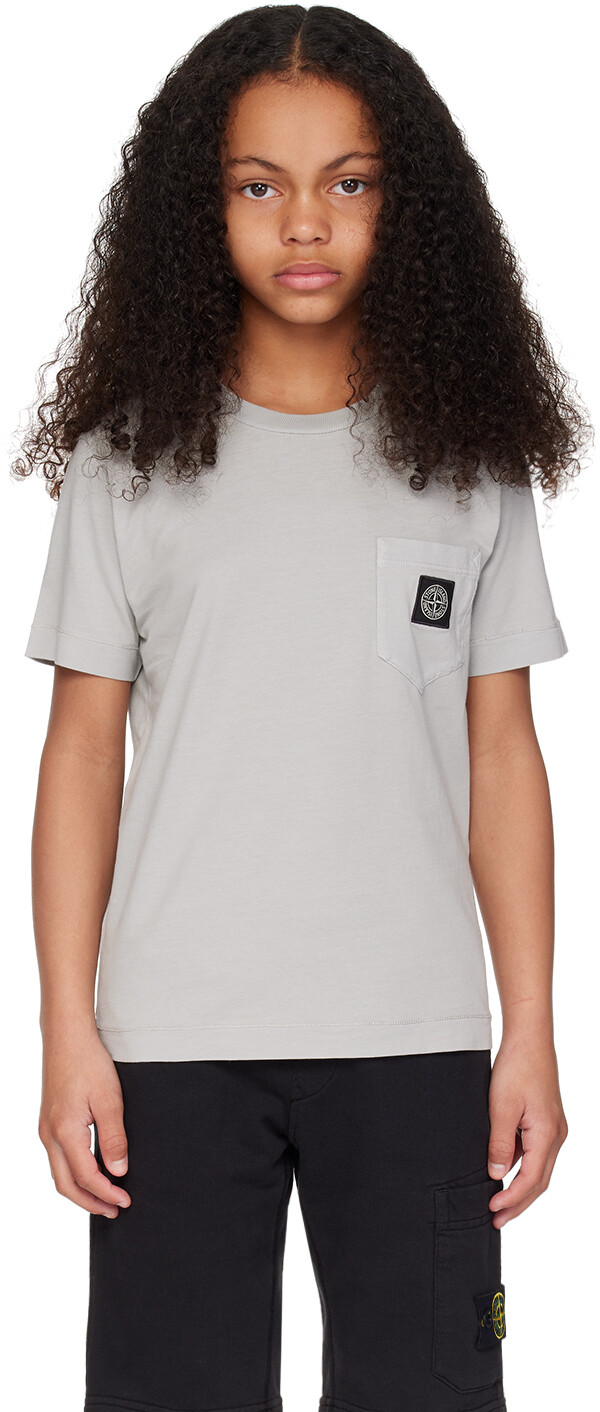 

Детская серая футболка с нашивками Stone Island Junior