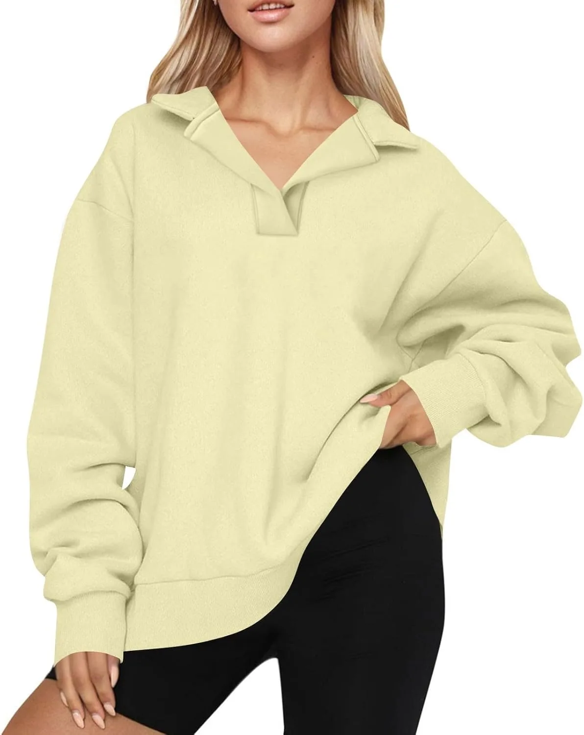 

Свитшот для женщин оверсайз с длинным рукавом и воротником хенли Kenvina