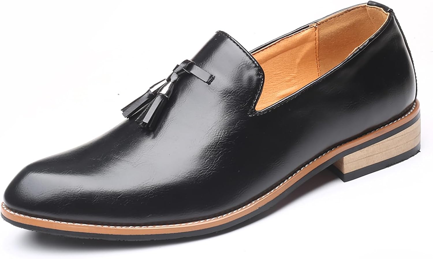 

Мужские винтажные кожаные лоферы с кисточками, без шнуровки, низкий каблук, нескользящие, с круглым носком, для офиса, свадьбы, вечеринок, повседневной и деловой носки Tixewsjh, черный