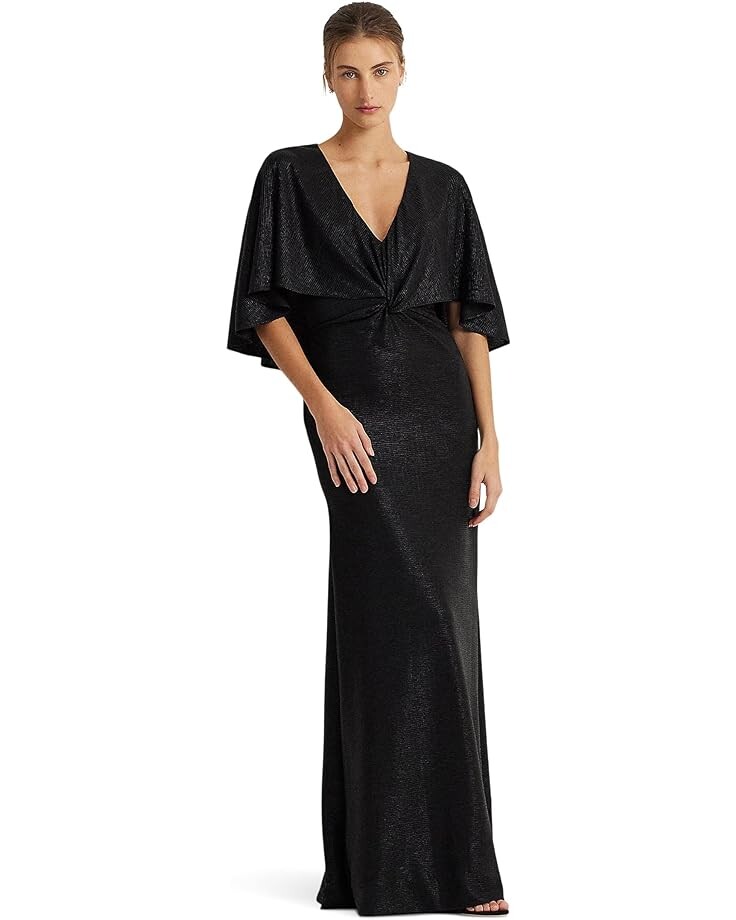 

Платье LAUREN Ralph Lauren Metallic Knit Twist-Front Cape Gown, черный