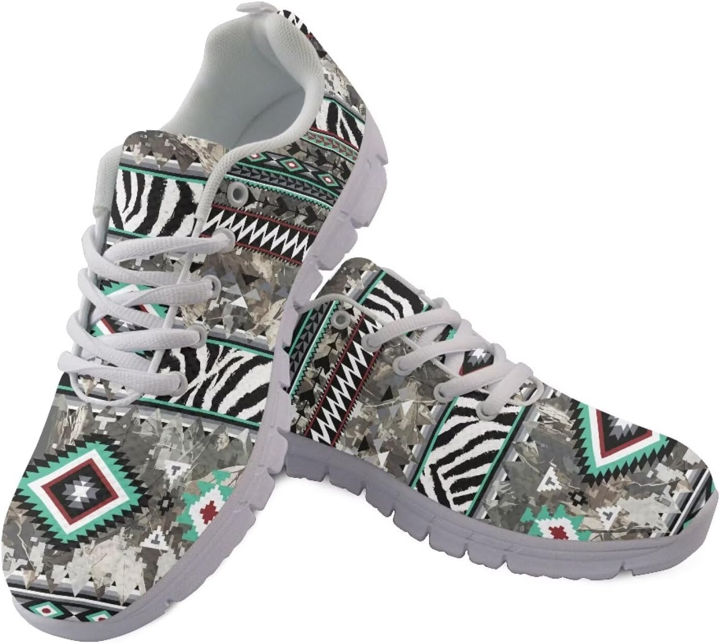 

Кроссовки POLERO с леопардовым принтом для мужчин и женщин, с шнуровкой, легкие, для ходьбы, повседневные, размеры США 5-12, Aztec Zebra Print