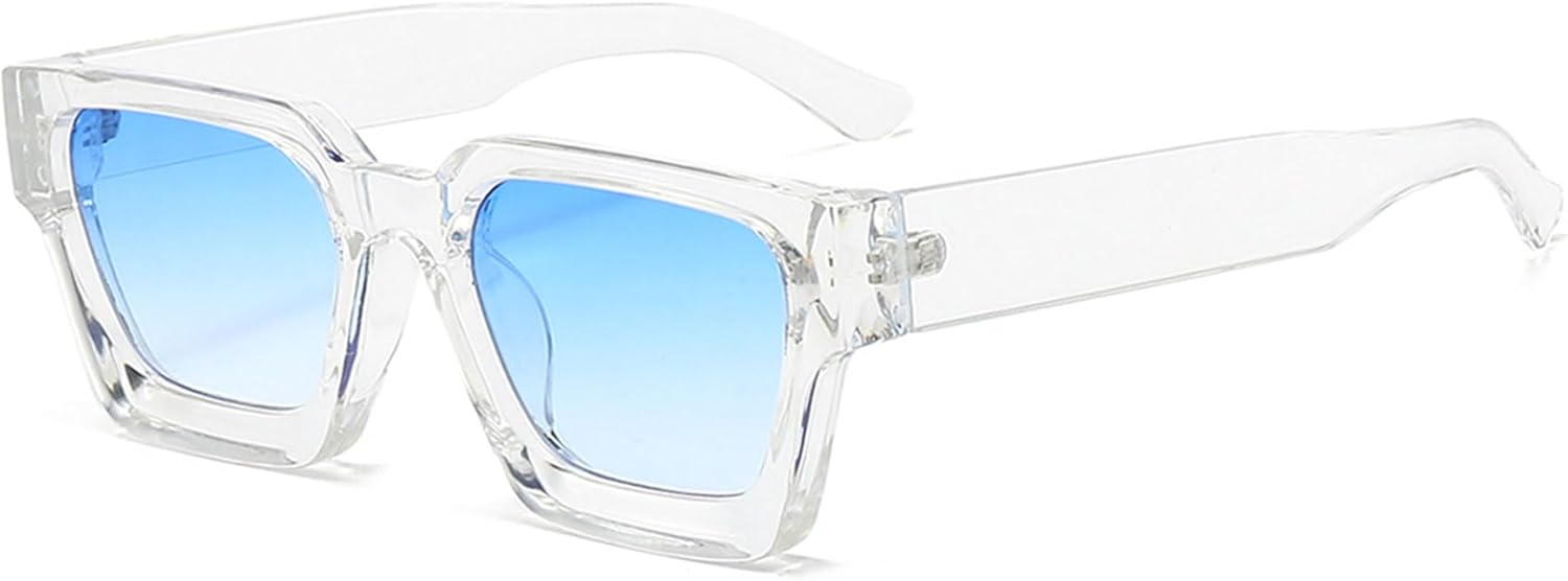 

Винтажные квадратные солнцезащитные очки для женщин и мужчин, с плоской верхней частью, без поляризации, массивные прямоугольные солнцезащитные очки SFQSM012 ALKAHE, Transparent Frame Blue Lens