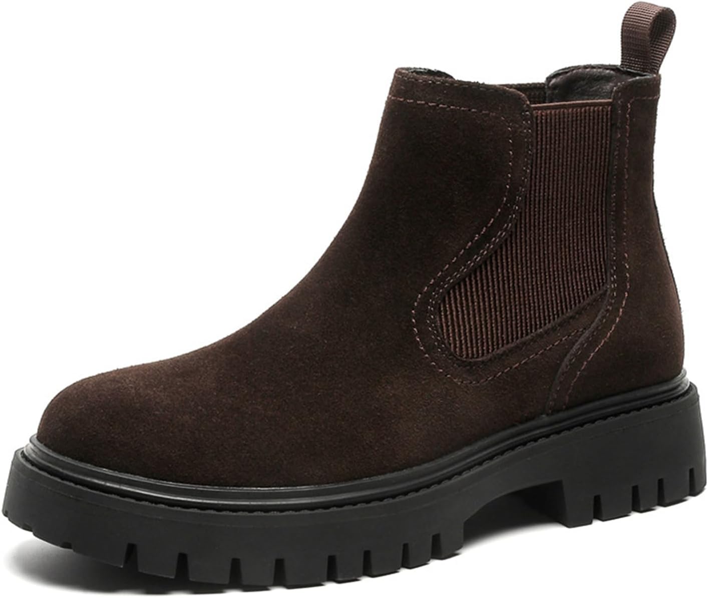 

Мужские замшевые челси на платформе с круглым носком, модные, удобные, с двумя эластичными вставками, без шнурков, с протекторной подошвой, противоскользящие, деловые ботинки для работы, свадьбы, поездок и повседневной носки Nxnbhsl, коричневый