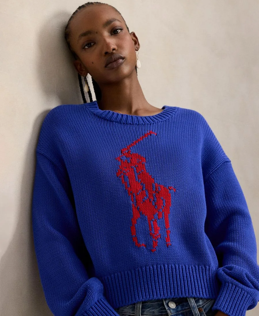 Женский свитер с круглым вырезом "Большой пони" Polo Ralph Lauren, Bright Royal — фото 3
