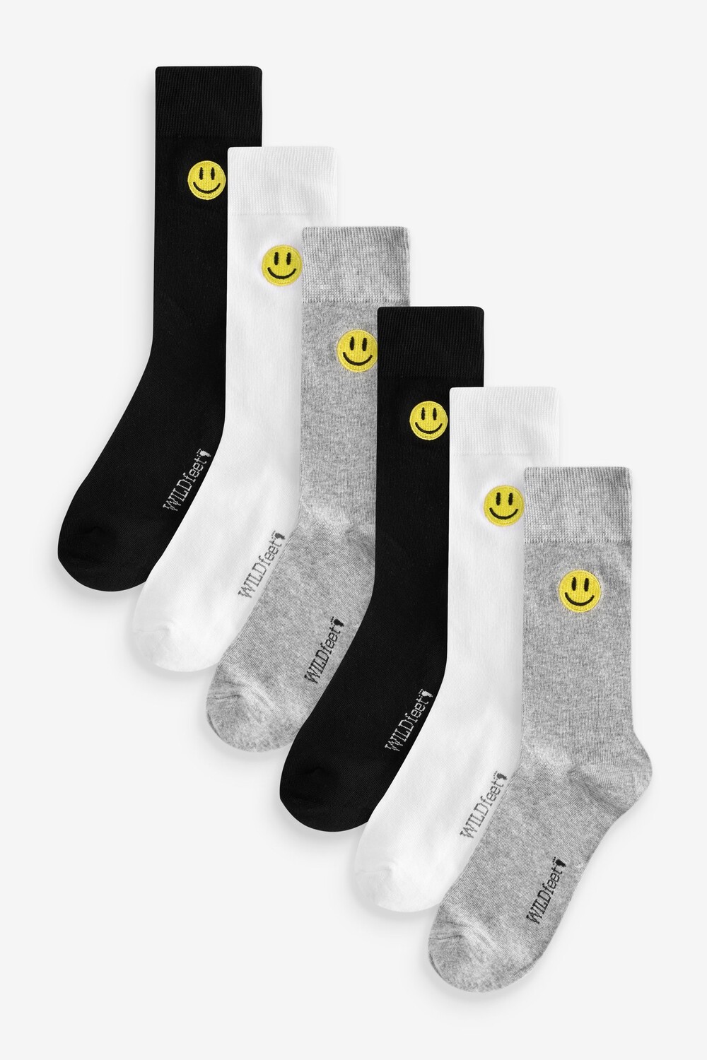 

Носки с вышитым смайликом, 6 упаковок Wild Feet, белый