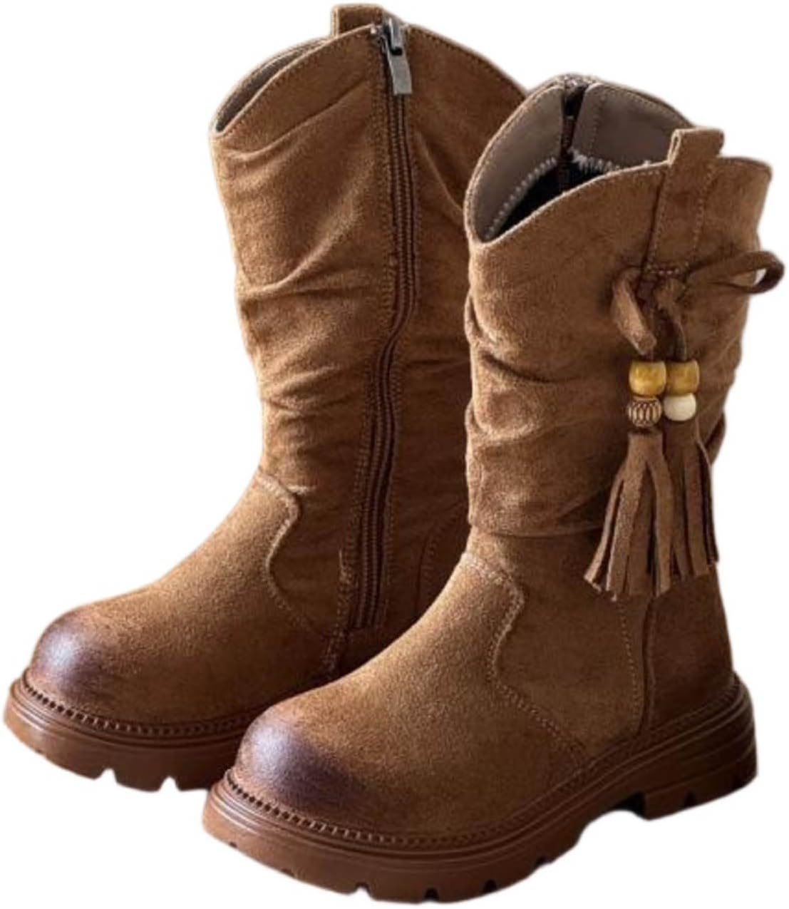 

Детские ретро-сапоги средней длины с кисточками, зимние сапоги на молнии сбоку, западные ковбойские сапоги для девочек, 3-11 лет Zzalalana, Khaki