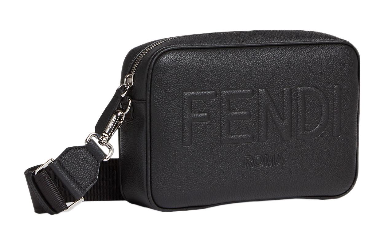 FENDI Кожаная мужская сумка через плечо для фотоаппарата черная — фото 2