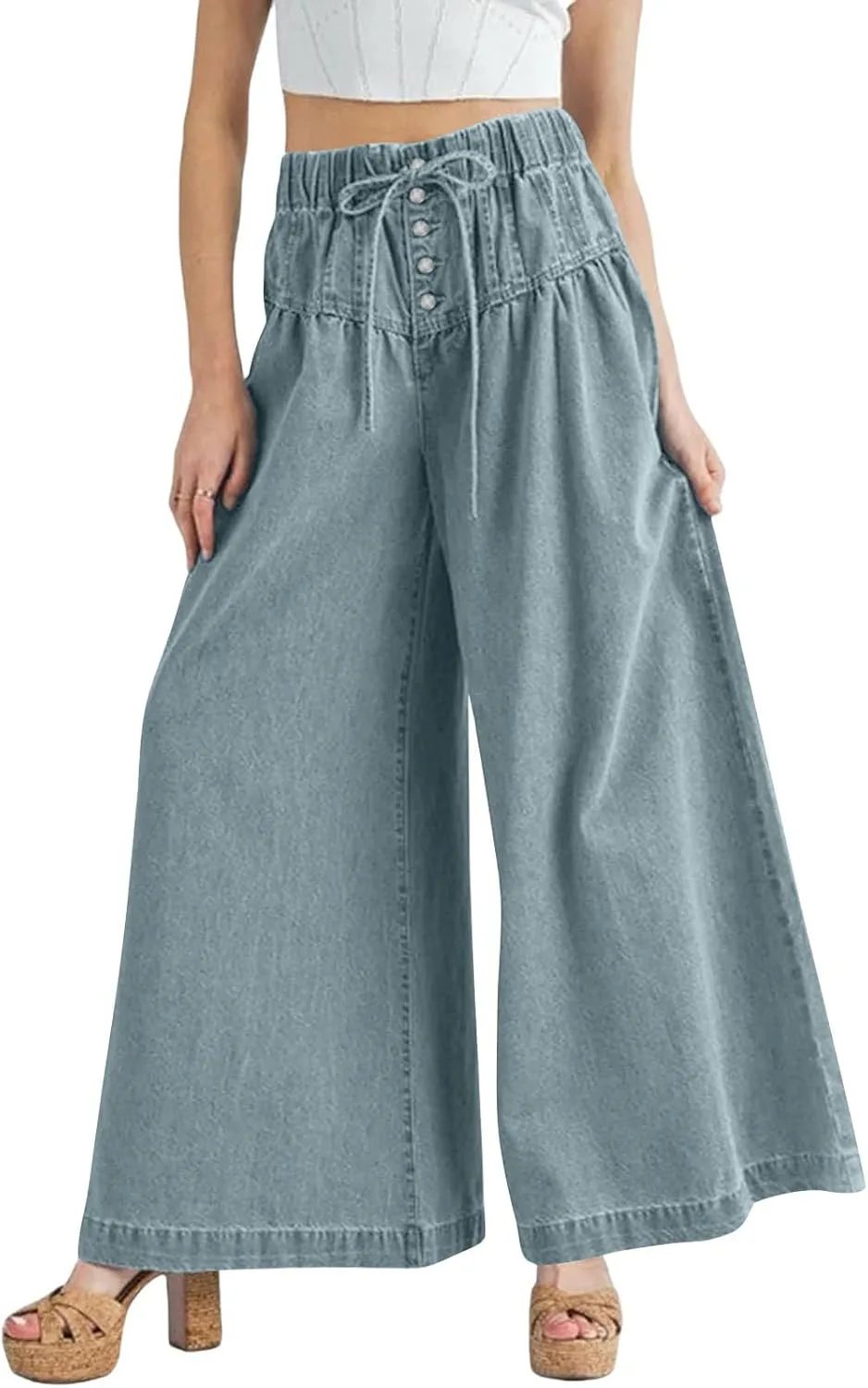 Женские джинсы Flare Wide Leg с эластичным поясом на шнурке