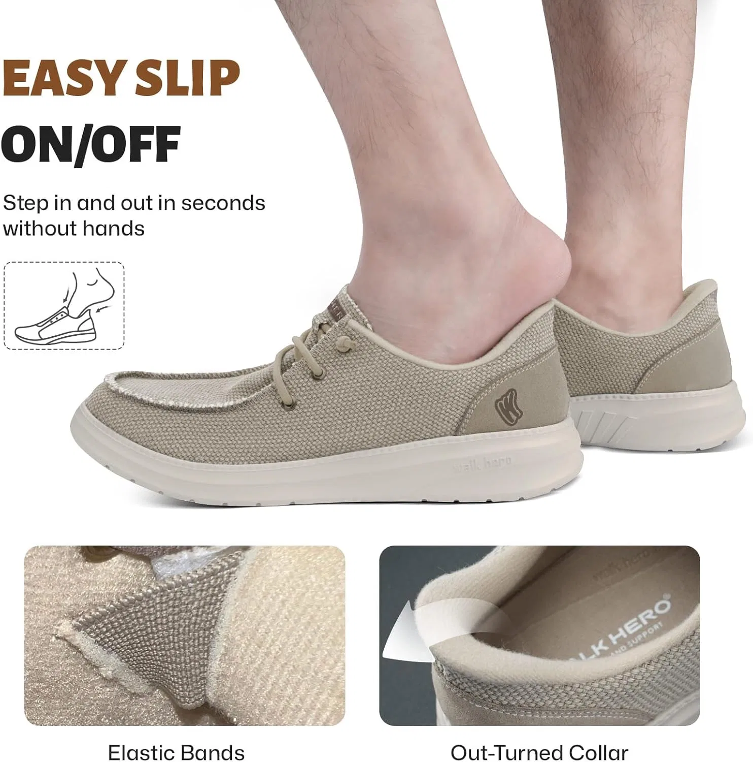 Мужские мокасины с поддержкой стопы, бежевый WALK·HERO COMFORT AND SUPPORT — фото 4