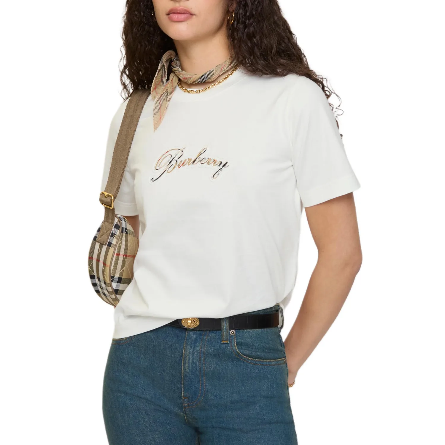 Футболка Burberry из хлопка с логотипом курсивом, Chalk White — фото 3