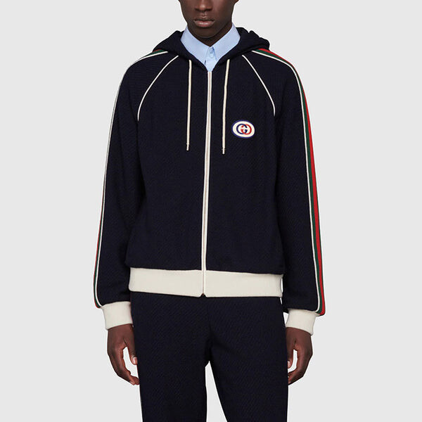 Куртка wool jersey jacket with web 'blue' Gucci, синий — фото 3