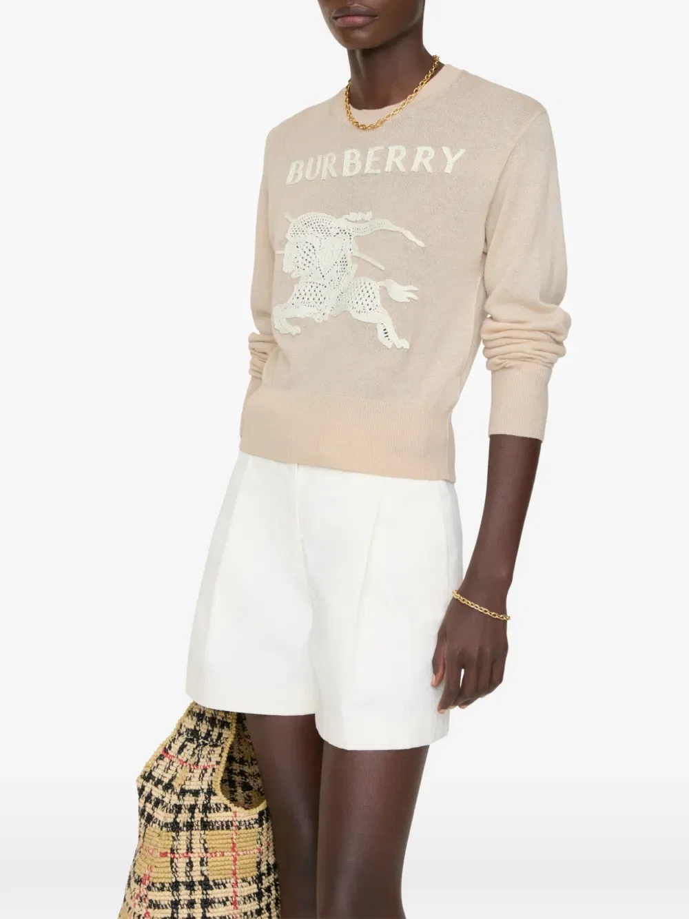Свитер Ekd Burberry Хлопковый шерстяной, с вышивкой Рыцарь-всадник, нейтральный — фото 3