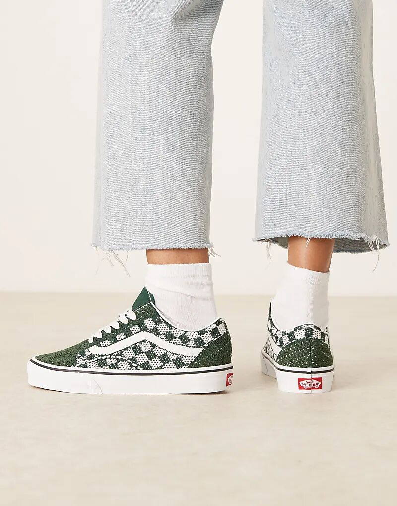 Кроссовки Vans Old Skool EK с вязаным верхом в зелёную клетку — фото 4