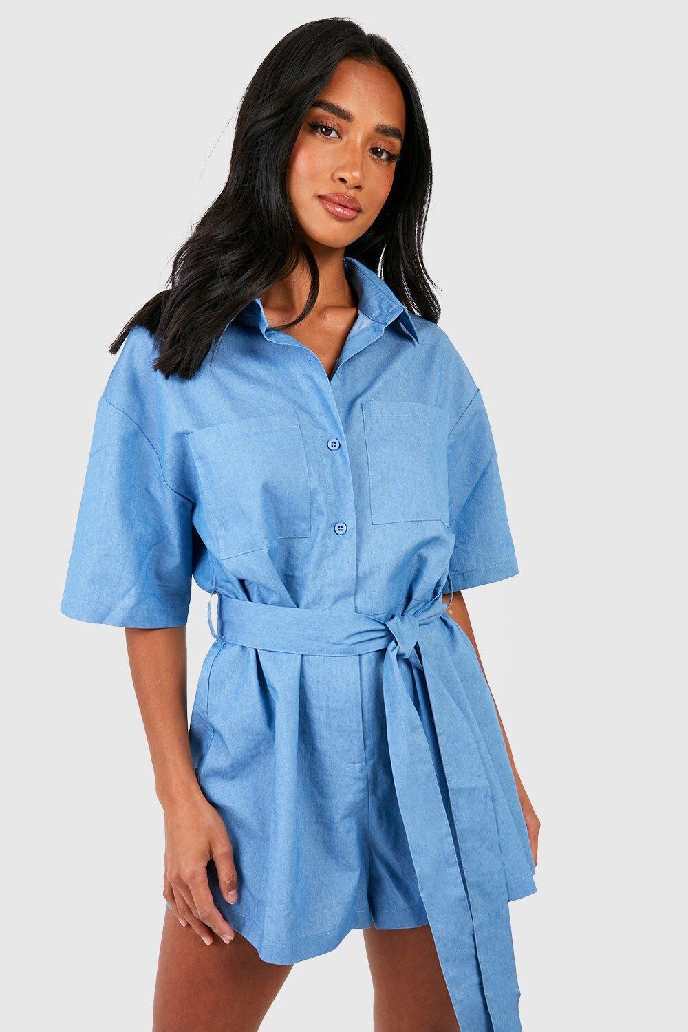 

Комбинезон из денима petite chambray Boohoo, синий