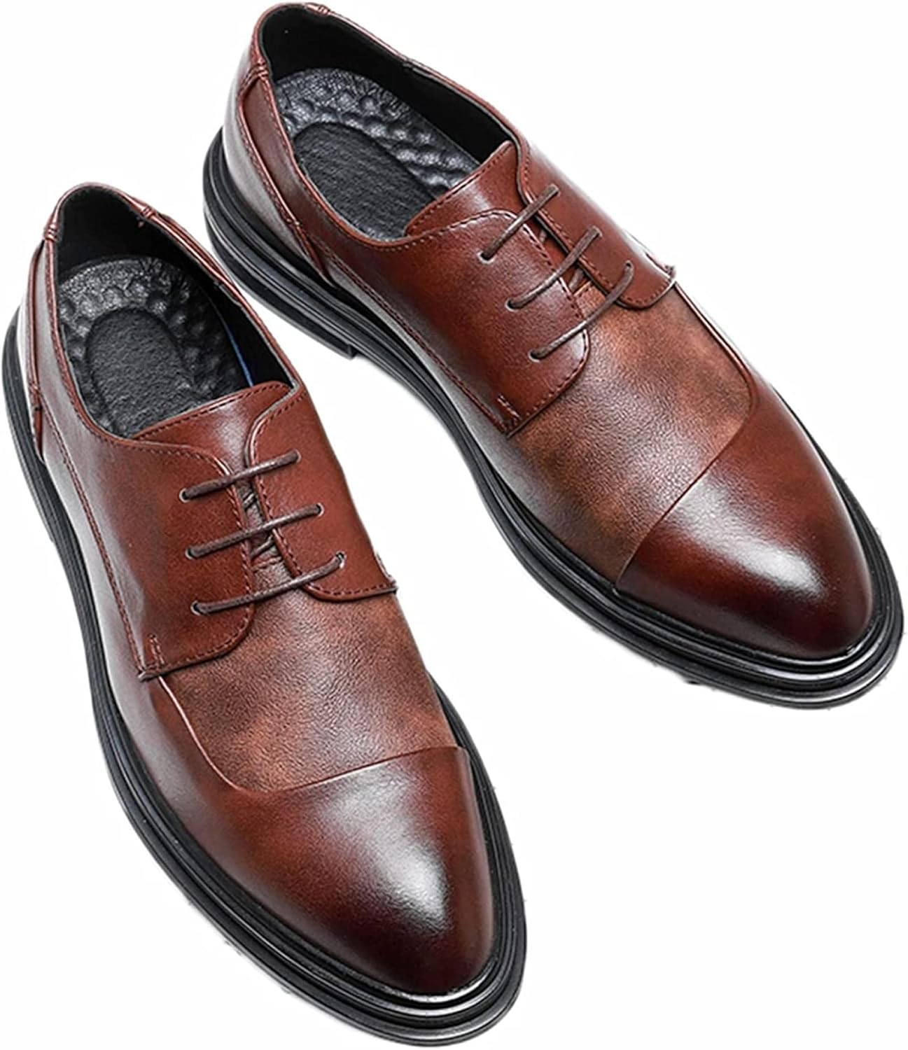 

Мужские формальные удобные нескользящие оксфордские туфли на шнуровке с плоской подошвой для деловых встреч и свадеб, кожаные туфли с острым носком Yiozoi, коричневый
