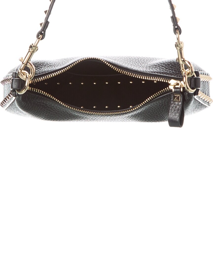 

Маленькая сумка-хобо из зернистой кожи Valentino Rockstud, черный