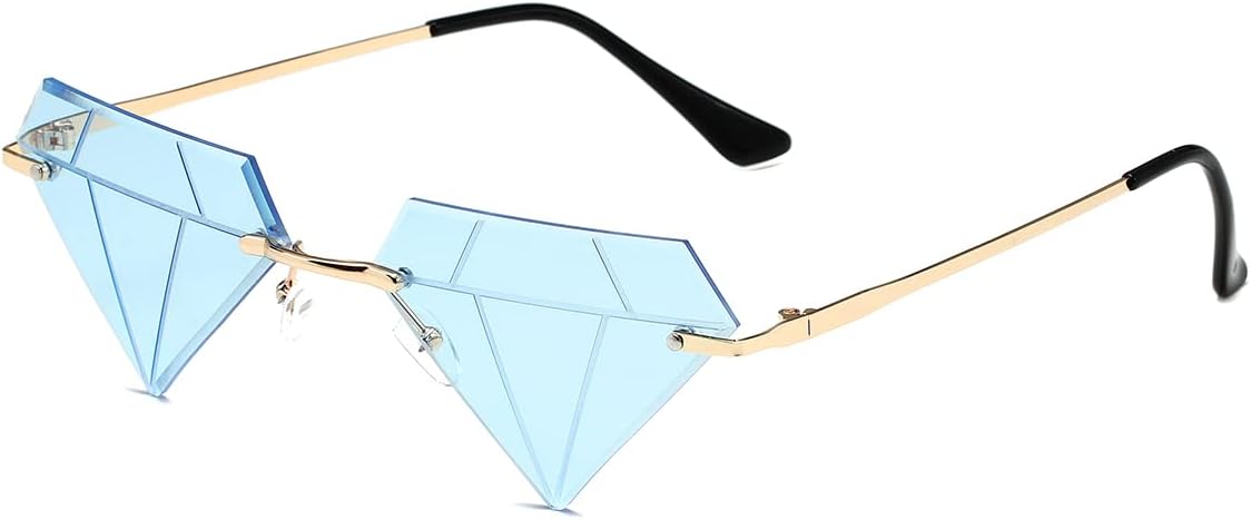 

Солнцезащитные очки JOVAKIT в форме треугольника и ромба для женщин и мужчин, винтажные, без оправы, в стиле ретро, ​​для рейв-вечеринок и Хэллоуина, A3 Gold/Clear Blue
