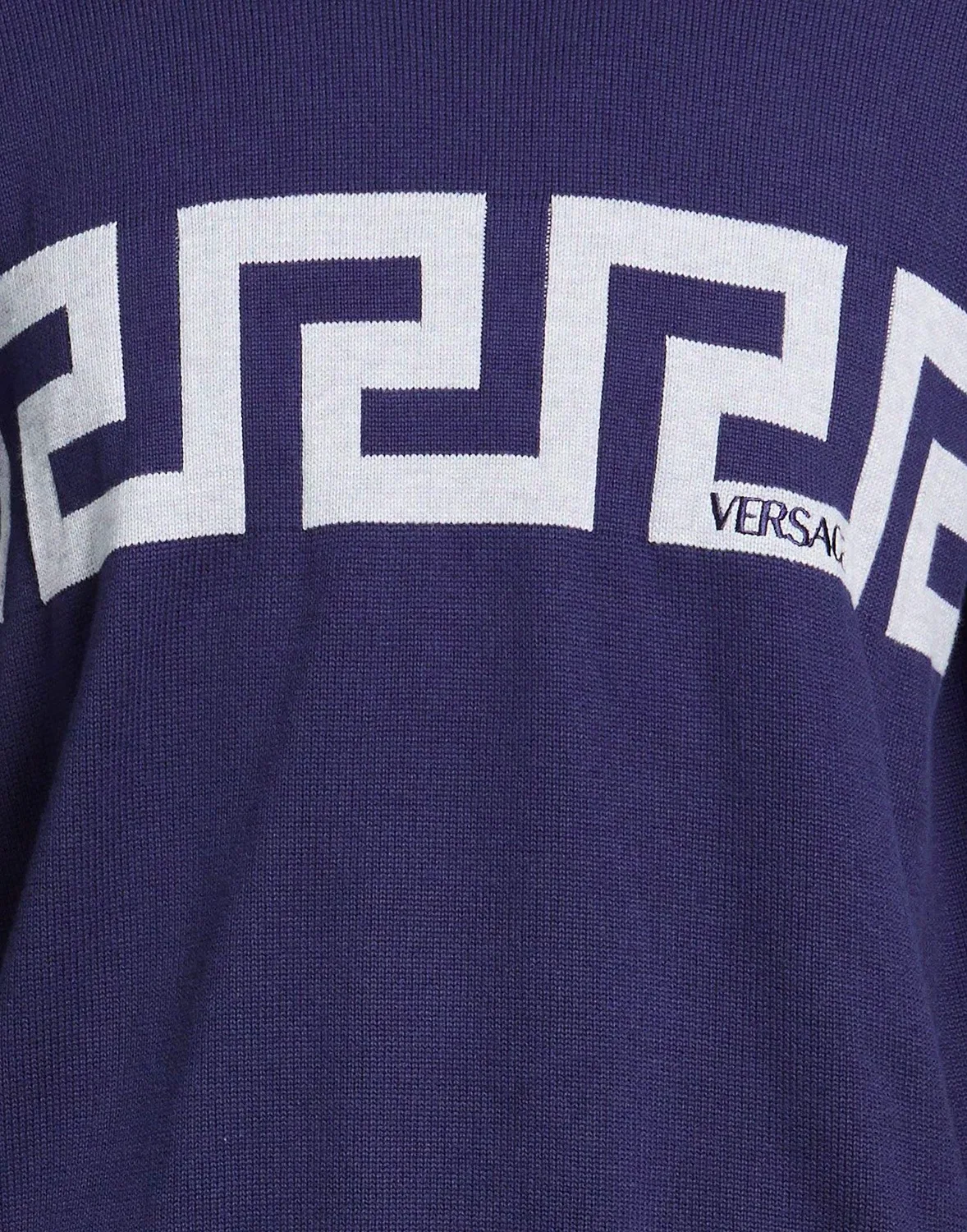 Свитер из смесового хлопка с логотипом VERSACE темно-синий — фото 4