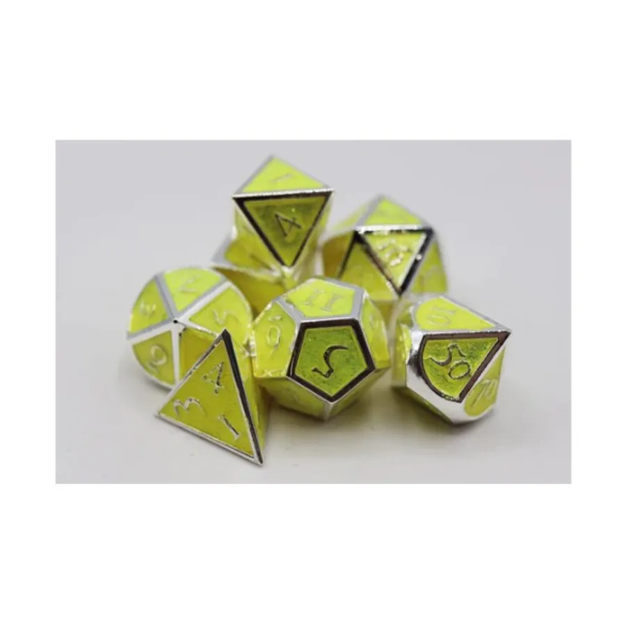 

Набор Poly — цитриновые блестки с серебром (7), Dice Sets - Metal (Foam Brain Games)