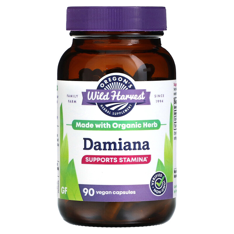 

Oregon's Wild Harvest, Damiana, 750 мг, 90 веганских капсул (375 мг на капсулу)