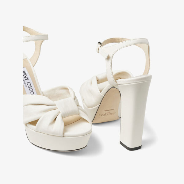Кожаные туфли на платформе Heloise 120 с завязанными ремешками Jimmy Choo, цвет latte — фото 4