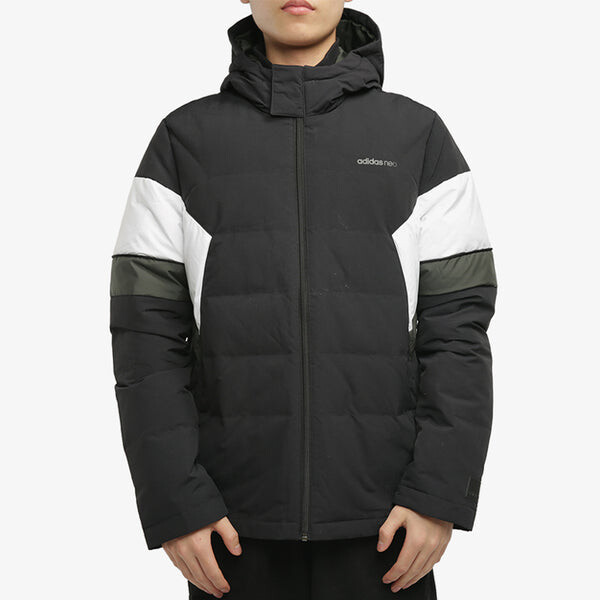 Пуховик adidas neo Colorblock Sports Stay Warm hooded Windproof Down Jacket Black, черный — фото 4