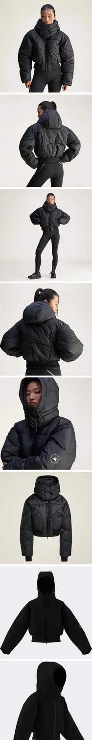Женская укороченная стёганая зимняя куртка Adidas by Stella McCartney чёрная — фото 4