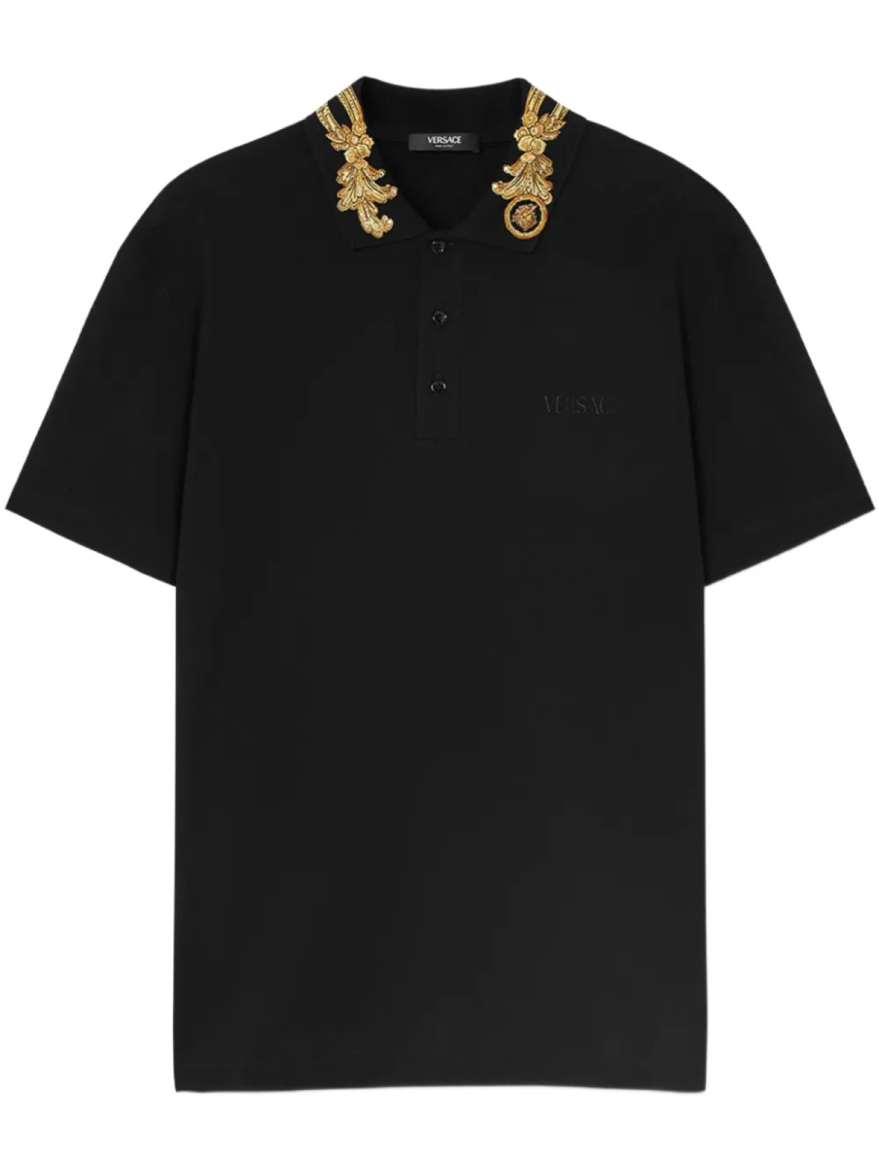 

Versace Barocco рубашка-поло с вышивкой в виде листьев, черный