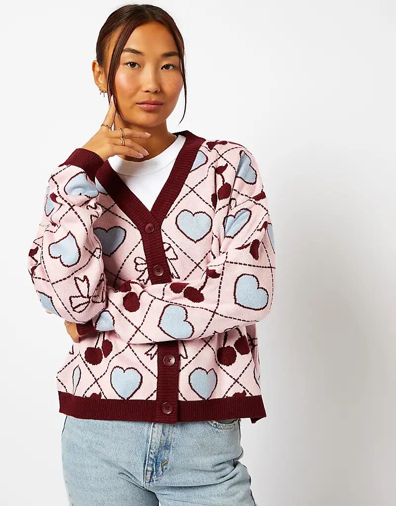 

Стеганый кардиган Skinnydip вишневого цвета с бантом, разноцветный, розовый