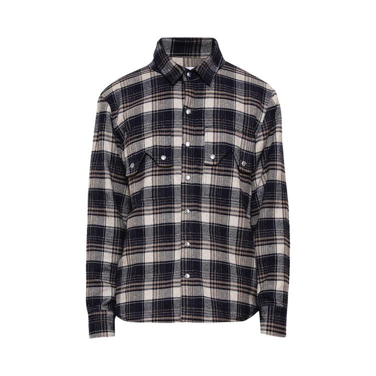 

Рубашка Rhude Flannel Long-Sleeve Overshirt, Dark Navy/Beige
