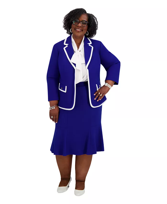 

Женский пиджак с контрастными деталями, стандартные и плюс размеры Kasper, синий