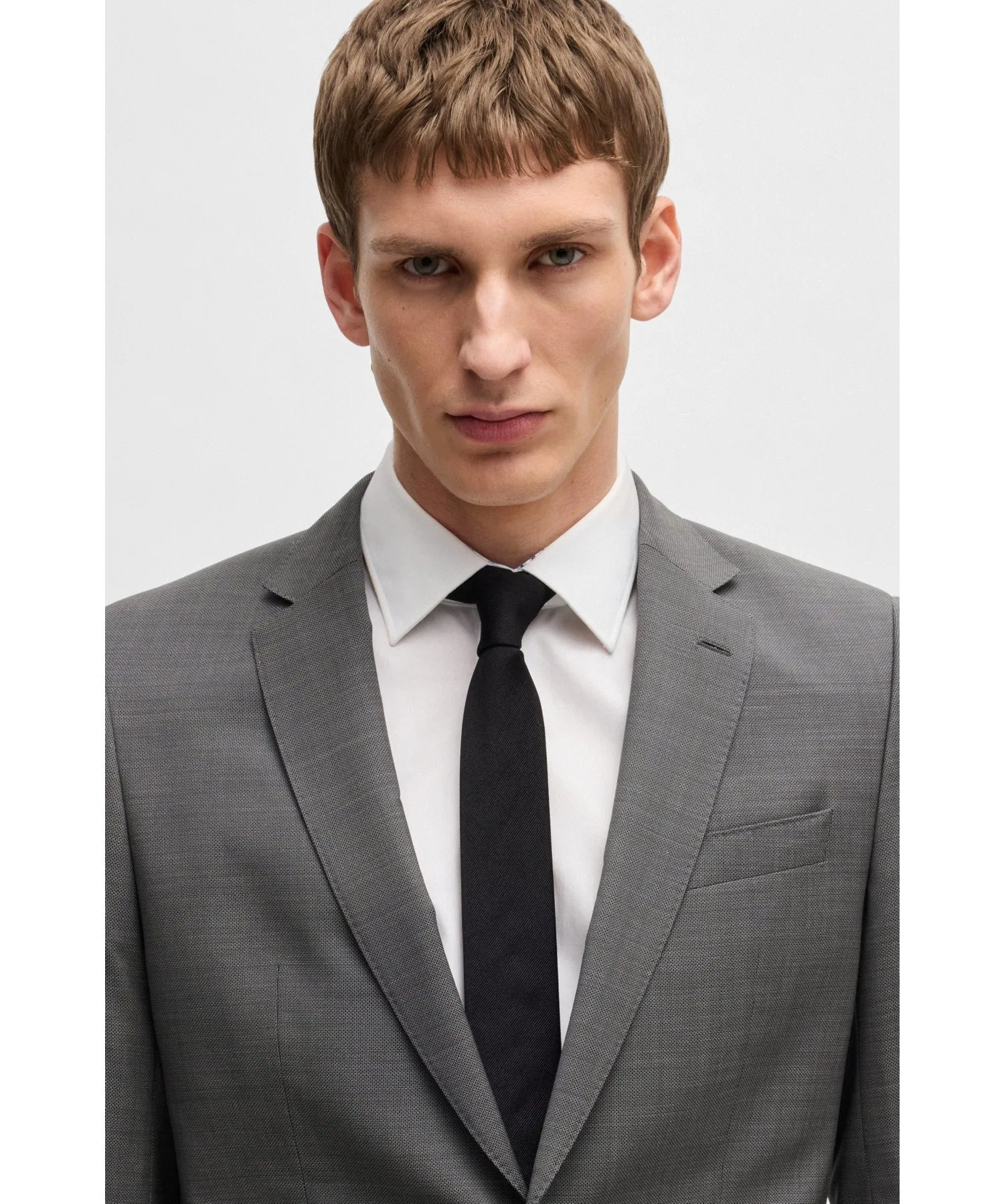 Мужской пиджак BOSS Slim Fit из шерсти с микро-узором серый — фото 2