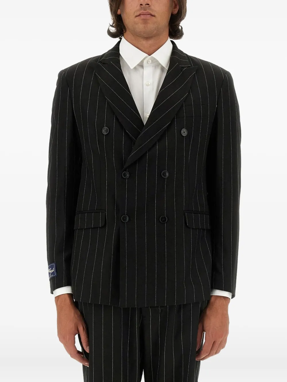 

Двубортный пиджак в полоску Family First, черный