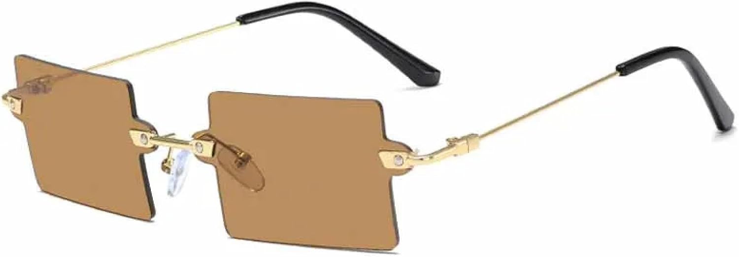 

Винтажные модные солнцезащитные очки без оправы для женщин и мужчин, в стиле металл-панк, летние солнцезащитные очки для путешествий с защитой от УФ-излучения UV400 TKKTLLT, Gold Brown