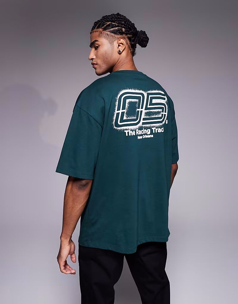 

Футболка свободного кроя со спортивной графикой темно-зеленого цвета Asos Design, Зеленый, Футболка свободного кроя со спортивной графикой темно-зеленого цвета Asos Design