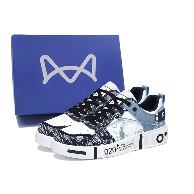 

Нескользящие износостойкие низкие кроссовки для скейтбординга, мужская коробка MIIOW, White Blue[Box]