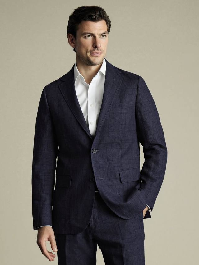 

Приталенный клетчатый леновый блейзер Charles Tyrwhitt