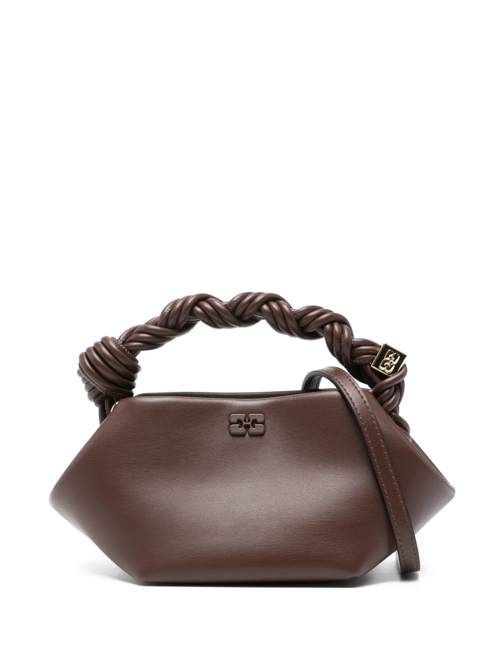 

Сумка-тоут с перекрученными ручками и логотипом Ganni, коричневый