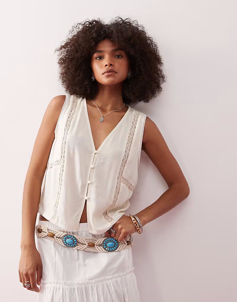 

Верх жилета с кружевными вставками кремового цвета Reclaimed Vintage