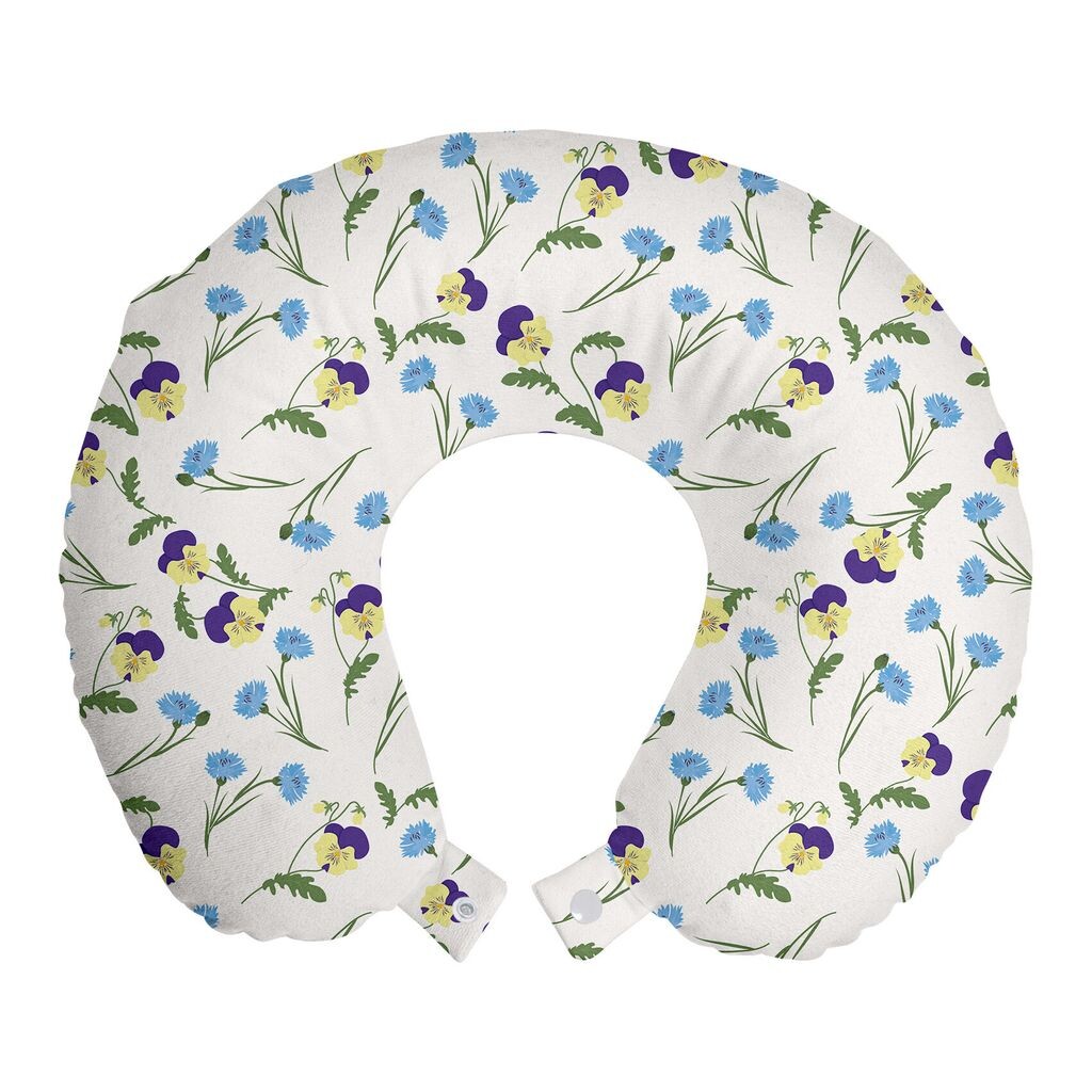 

ABAKUHAUS Pansy Travel Pillow Подушка для шеи, Цветущий василек Ботаника, Пенопластовый дорожный предмет для самолета и автомобиля, 30х30 см, Бледная яичная скорлупа и разноцветные