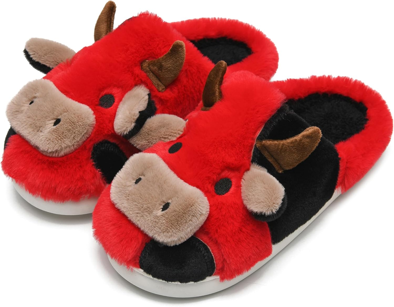 

Тапочки NZFUN в виде коровы для женщин и мужчин, пушистые милые уютные мультяшные тапочки с изображением коровы, женские тапочки Молочные коровы, забавные кавайные подушки, облачные тапочки для осени и зимы, для дома и улицы, красный