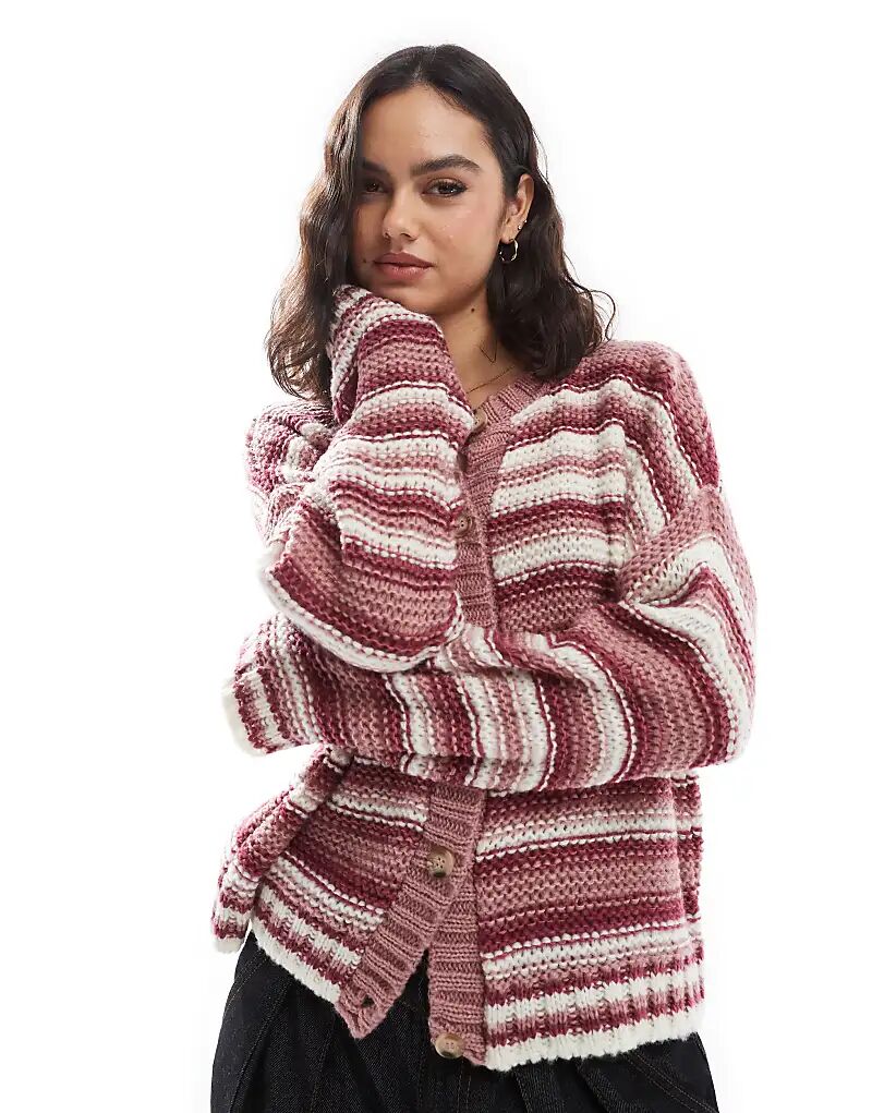 

Вязаный кардиган с круглым вырезом в розовую полоску ASOS DESIGN