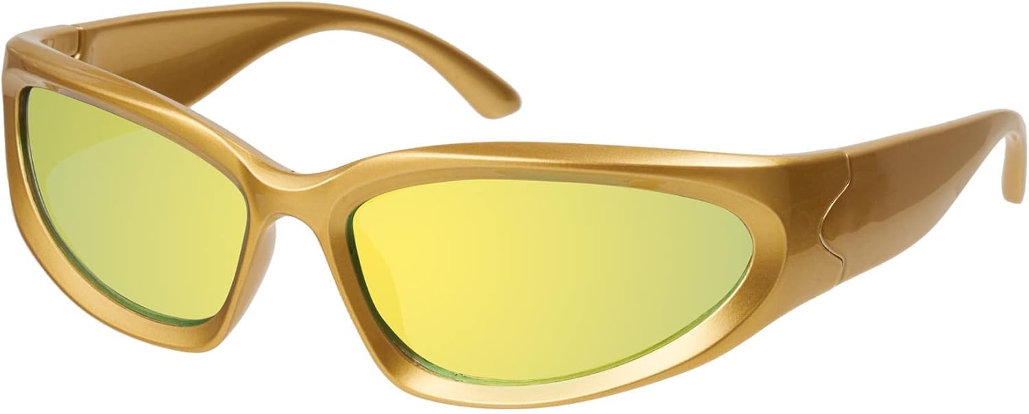 

Солнцезащитные очки mosanana Y2k с поляризованными линзами и обтекаемой формой для женщин, модные овальные солнцезащитные очки Swift, футуристические очки в стиле ретро 2000-х, спортивные солнцезащитные очки MS52245, C4 Gold