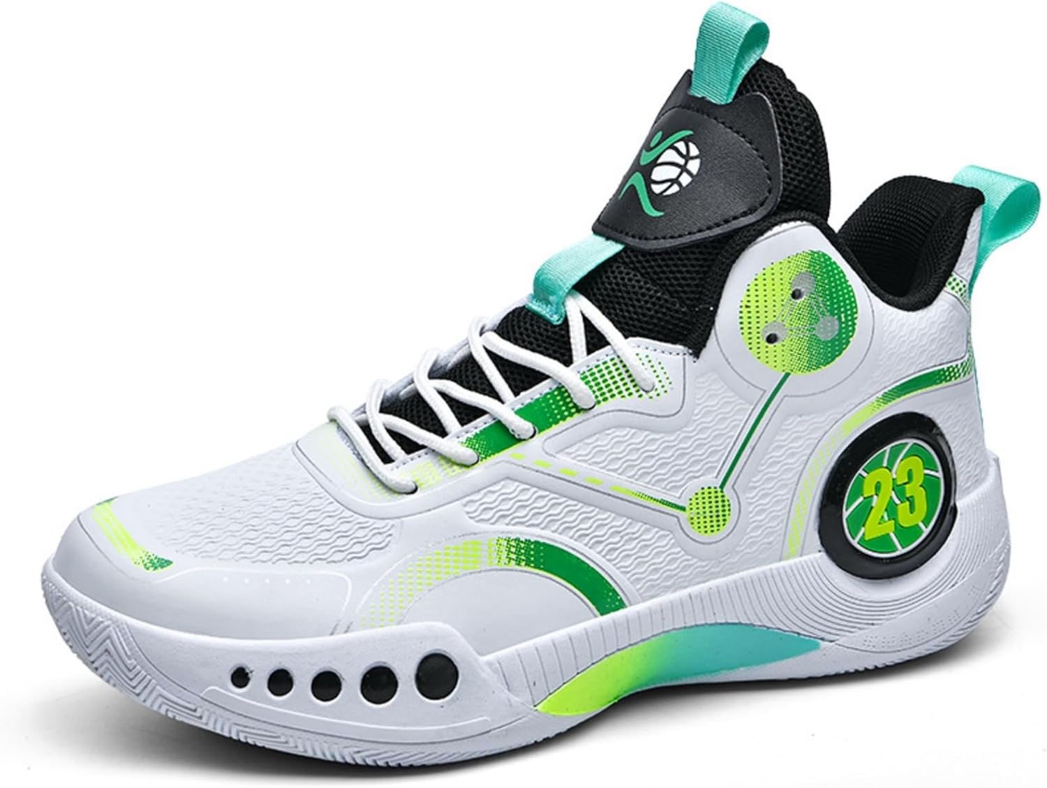 

Мужские дышащие кроссовки для баскетбола с амортизацией, шнуровкой, модные высокие кеды с противоскользящей подошвой для повседневного ношения, спортзала, тенниса и бега Boaobaihuo, зеленый
