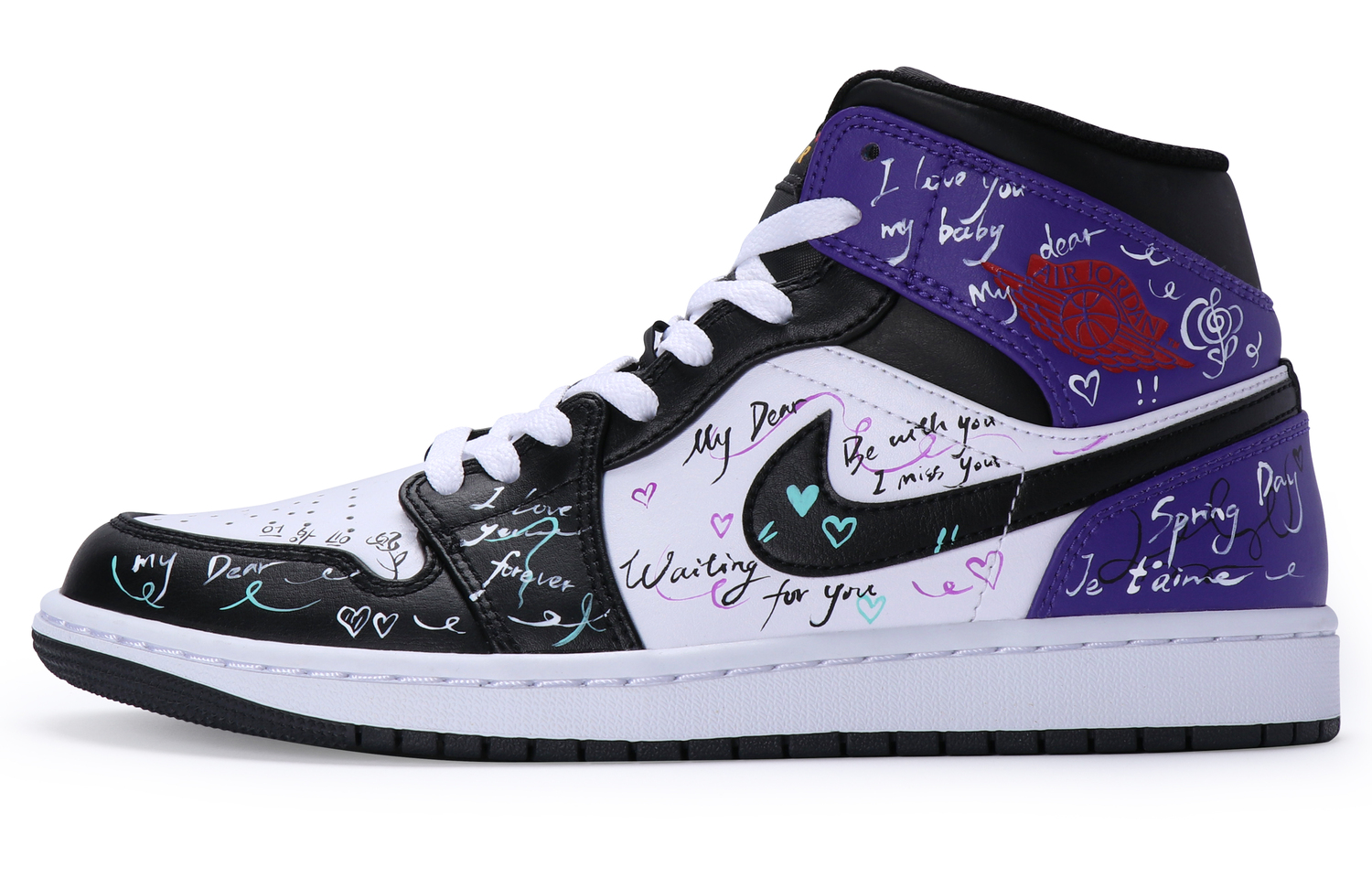 

Винтажные баскетбольные кроссовки Air 1 мужские мид-топ Black/Purple Jordan, черно-бело-фиолетовые