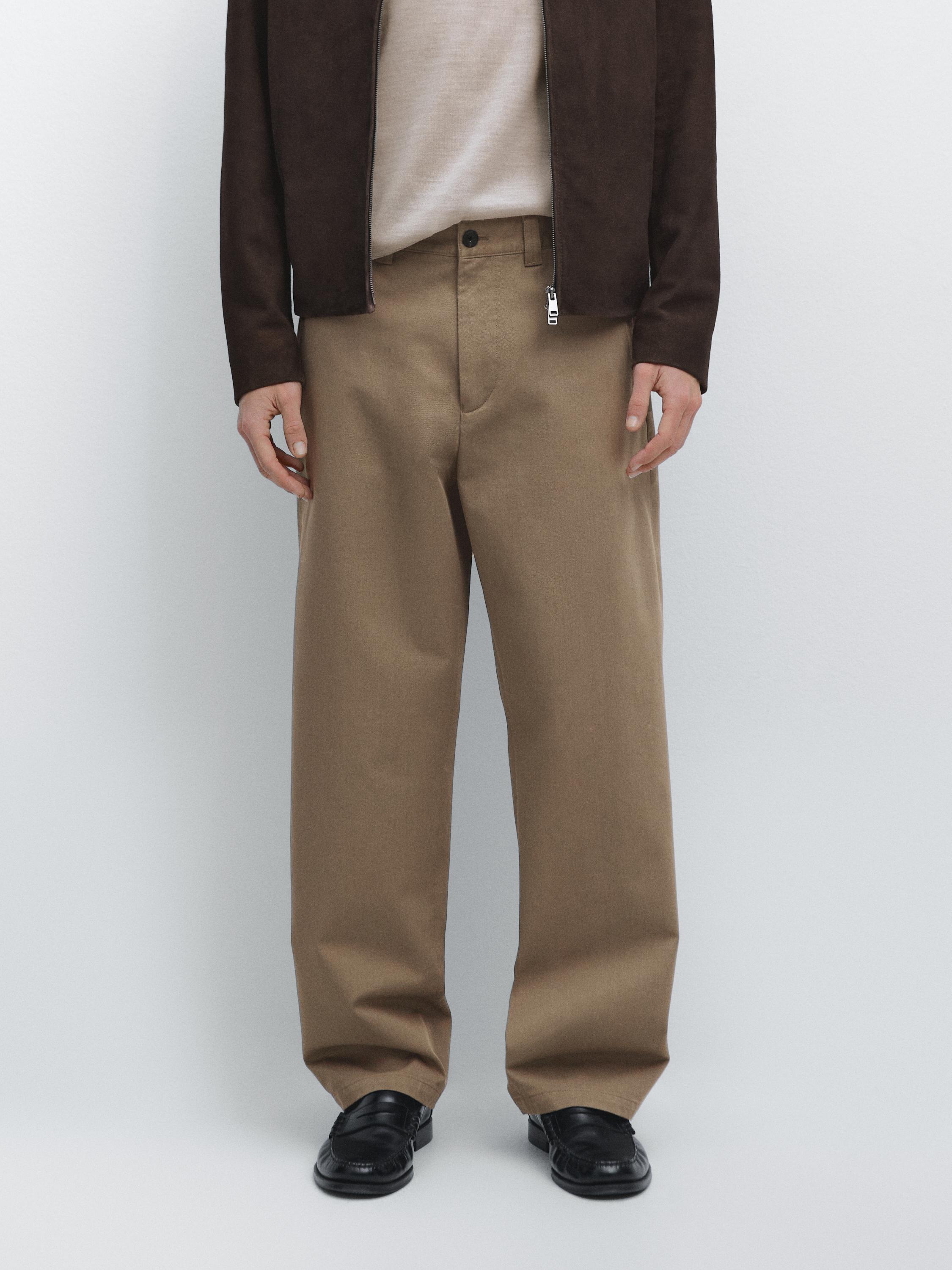 Хлопковые брюки свободного кроя Massimo Dutti, mink — фото 3