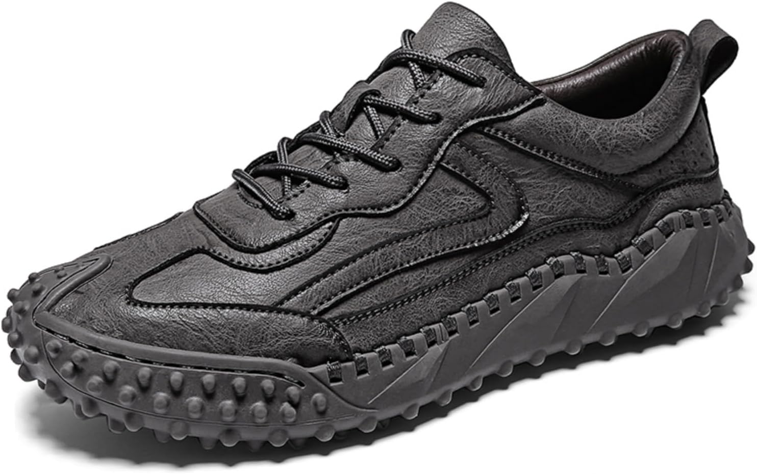 

Мужские премиальные туфли из коровьей кожи для прогулок, легкая шнуровка, повседневные кроссовки, плоская обувь для вождения, ручная строчка, сетчатая подкладка, на все сезоны Aokisx, серый