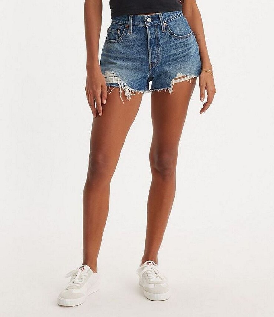 

Levi's 501 Original - шорты с потертостями и высокой посадкой, синий