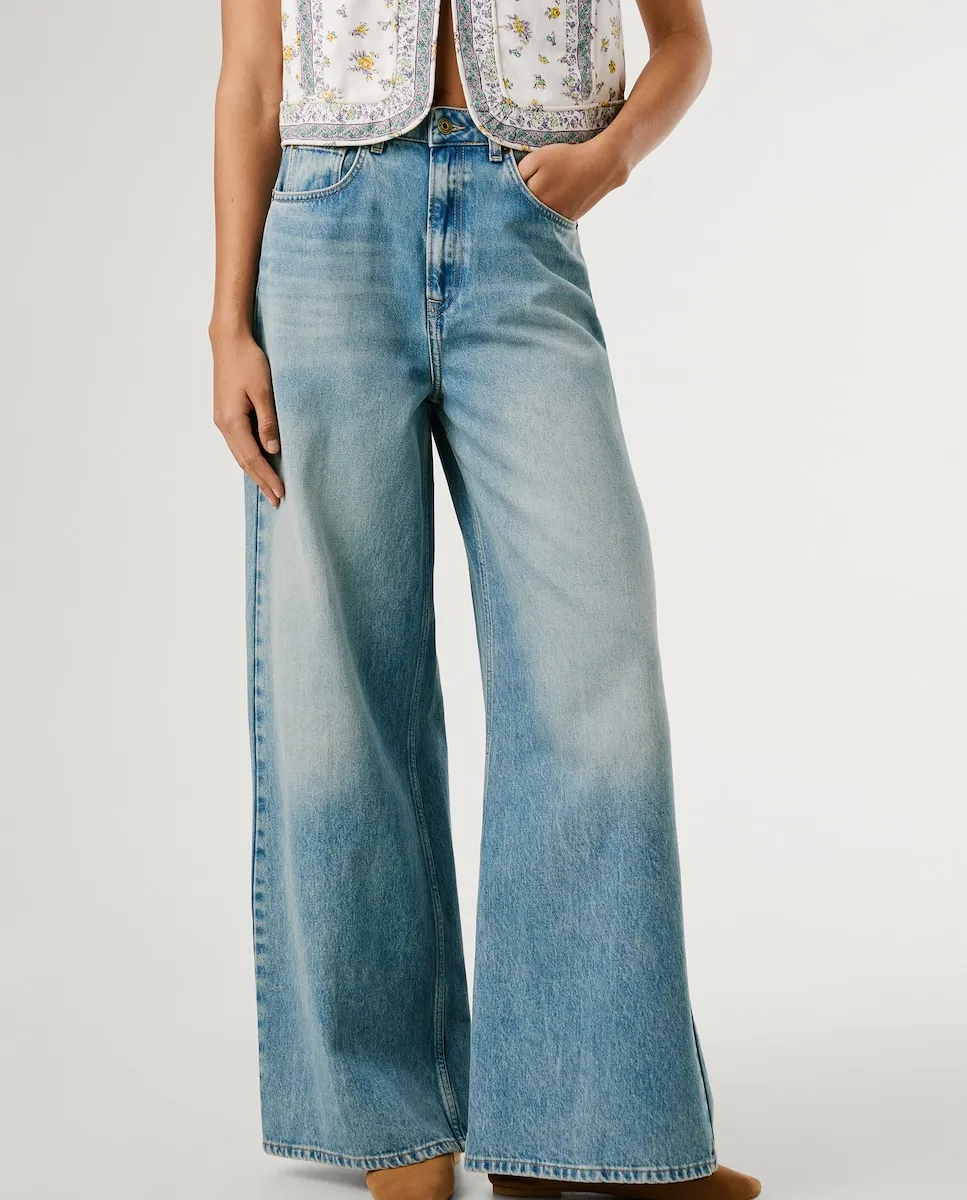 

Прямые женские джинсы с высокой талией и широкими штанинами Pepe Jeans, светло-голубой