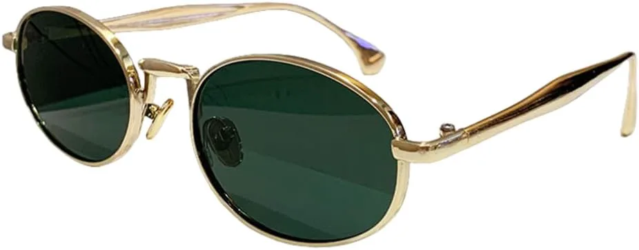 

Ретро маленькие овальные металлические солнцезащитные очки для женщин с защитой от УФ-излучения UV400, модные панк-очки для мужчин TOIPASTN, Golden Dark Green